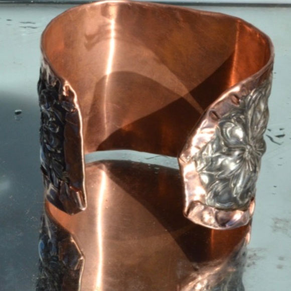 Antique Floral Sterling Silver Copper Cuff Unger - Picture 4 of 7